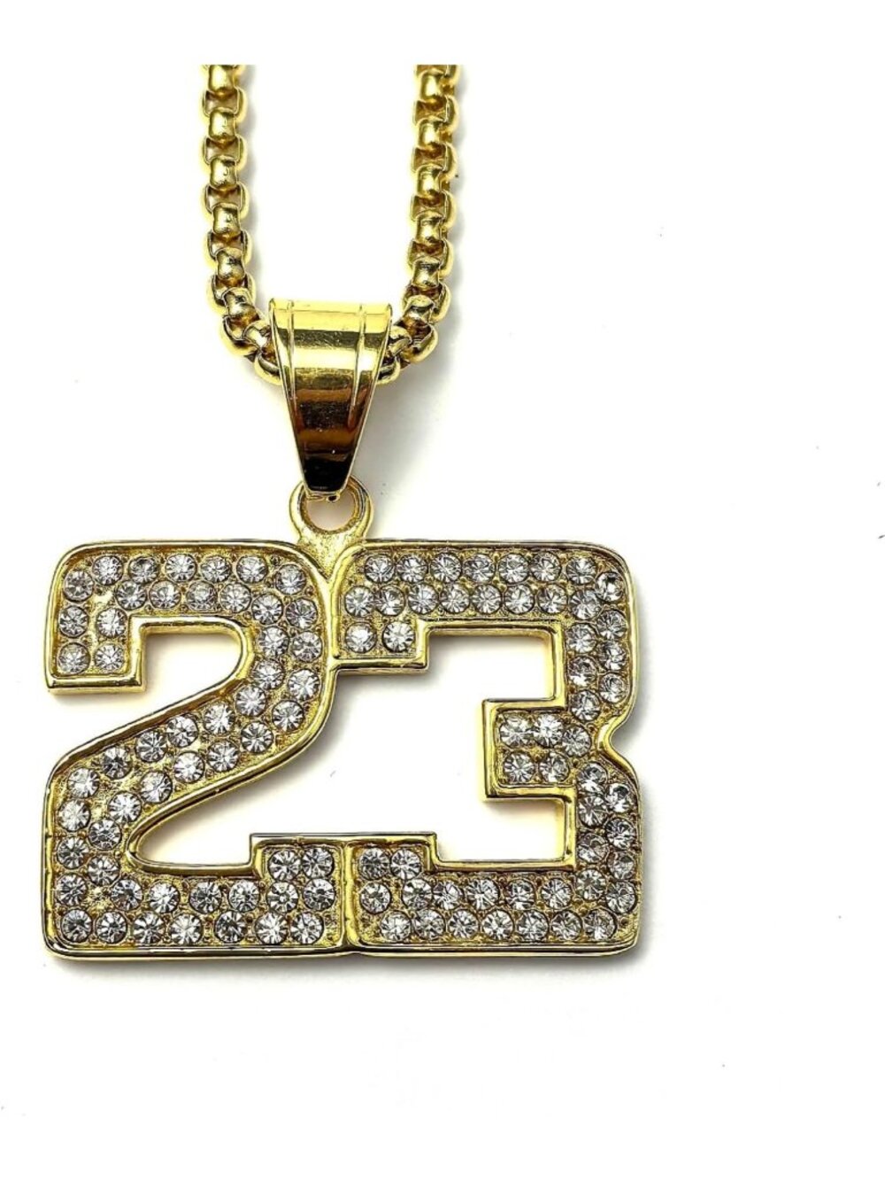 Stainless Steel Number 23 Pendant Necklace - Iced Out Basketball Charm Jewelry
